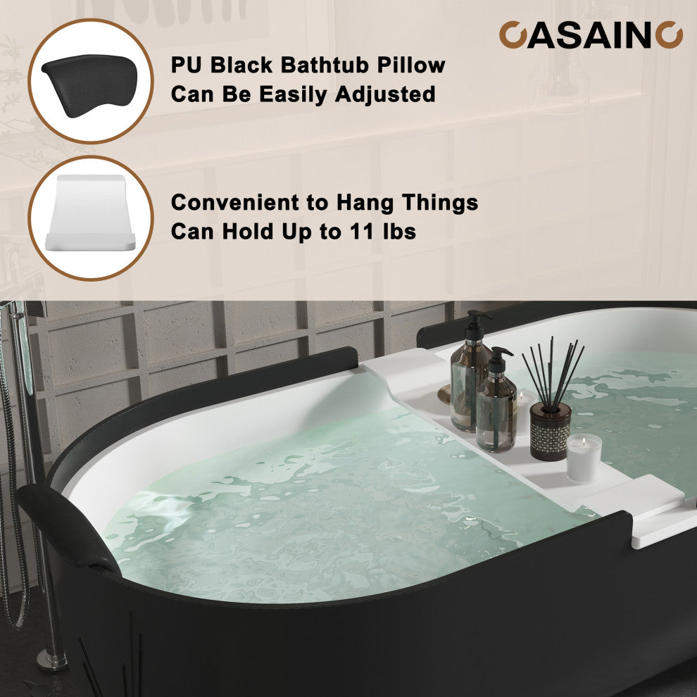 67in White Solid Surface Freestanding Soaking Bathtub with Drain, 67in