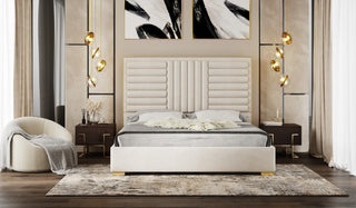 Modrest Daystar Modern Beige Velvet and Gold Bed, Eastern King