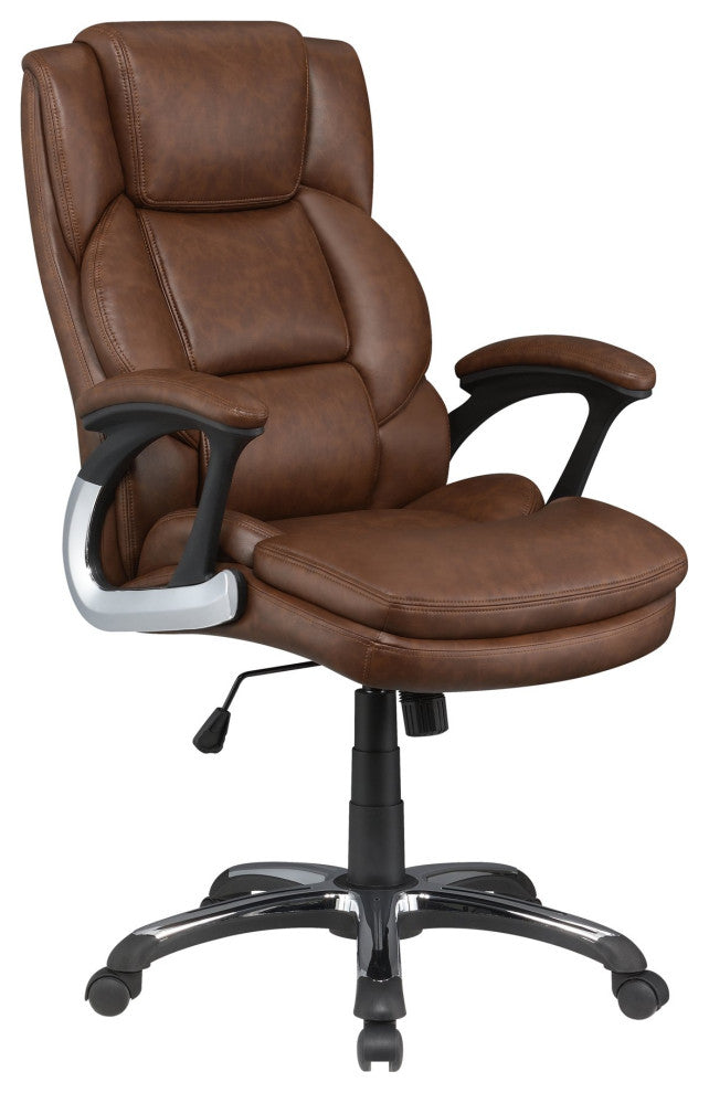Modern Office Chair, PU Upholstered Seat With Comfortable Pillowed Top, Brown