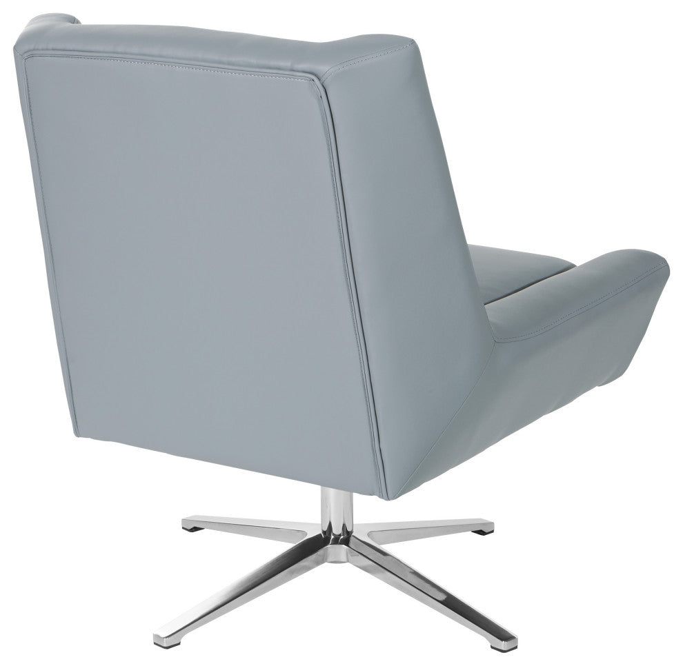 Faux Leather Guest Chair, White Faux Leather and Aluminum Base, Charcoal Gray