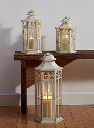Serene Spaces Living Medium Antique White Lantern, 14", 6.25", 5.5"