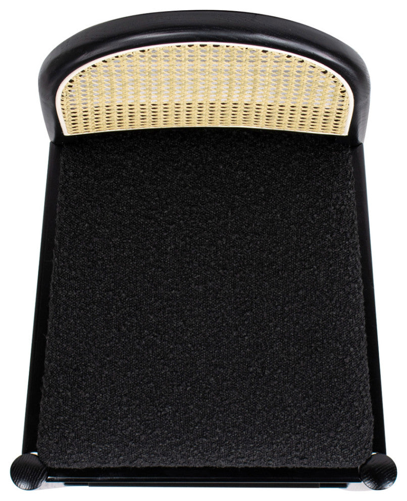 Panama Curved Back Cane Rattan Stool, Set of 2, Ebony Black Boucle, 30" Bar Height