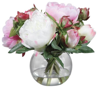 Uttermost Blaire Polyester and Iron Peony Bouquet in Lush Pink/Clear/Cream