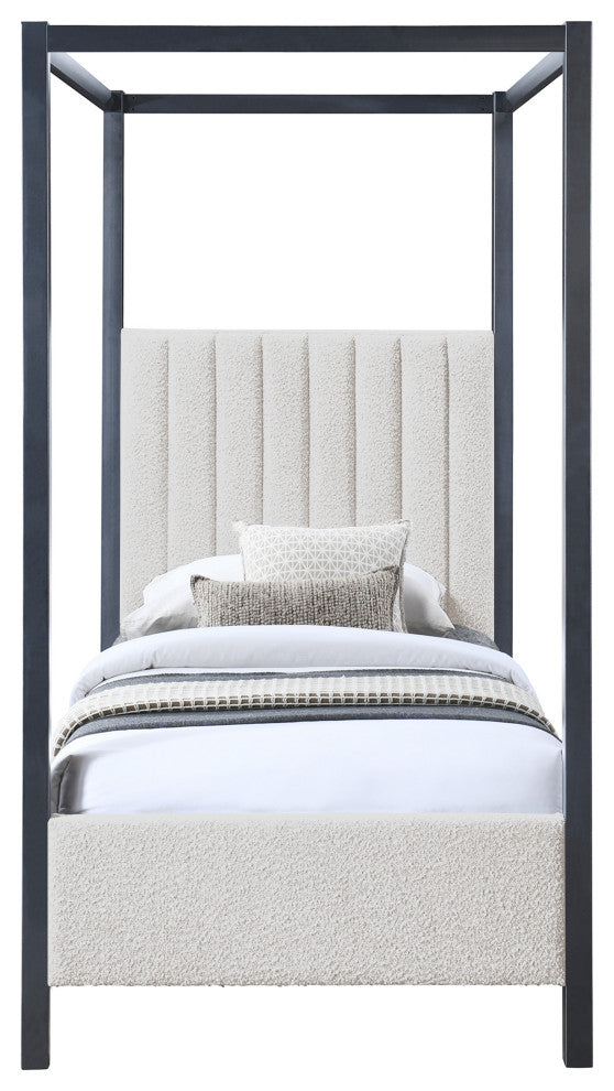 Kelly Boucle Fabric Upholstered Bed, Cream, Twin