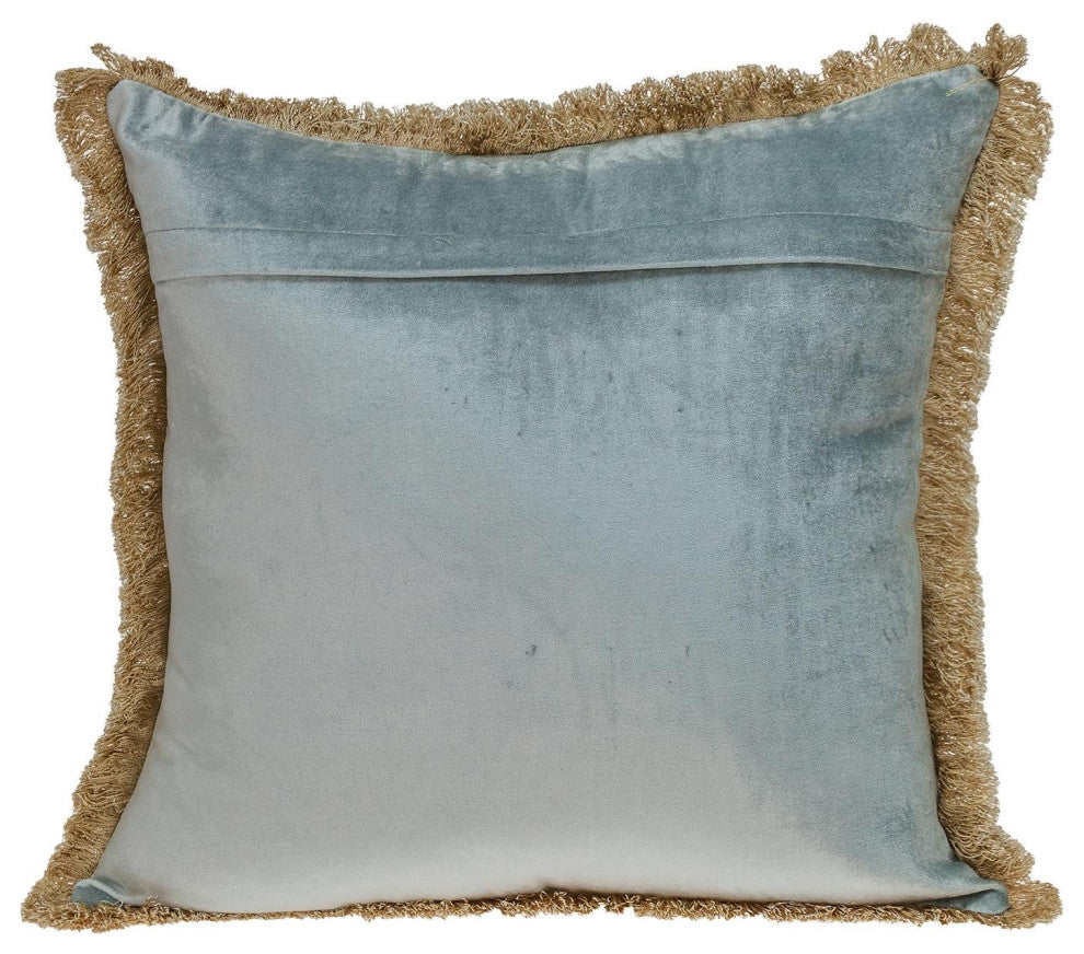 Boho Gray With Gold Fringe Decorative Square Throw Pillow