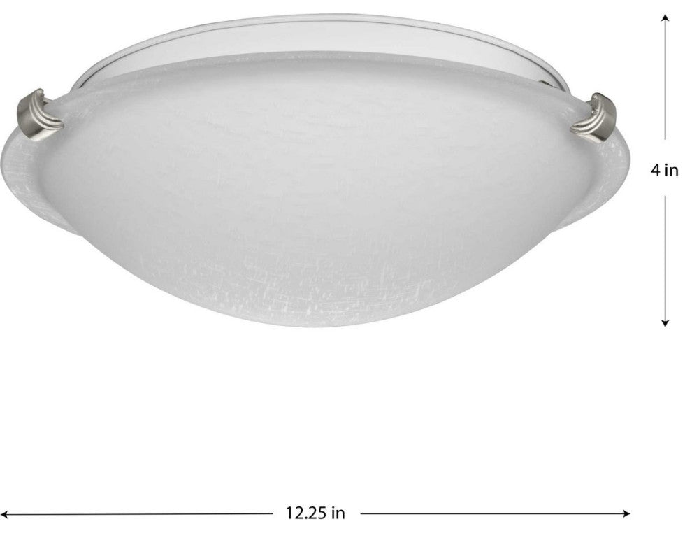 Linen Dome Collection 12-1/4, 2-Light Brushed Nickel Etched Linen Flush Light