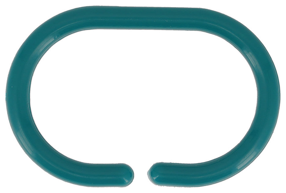 Shower Curtain Rings Plastic Hooks Solid or Clear Colors Set of 12, Solid Peacock Blue