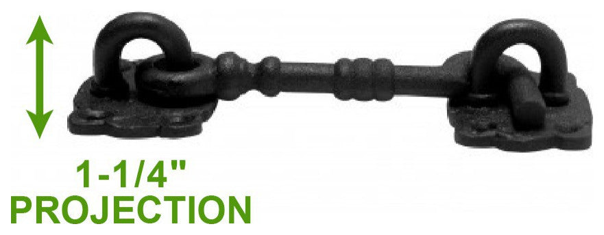 Renovators Supply Wrought Iron Cabin Hook Eye 5.5" Black Door Latches Pack of 2