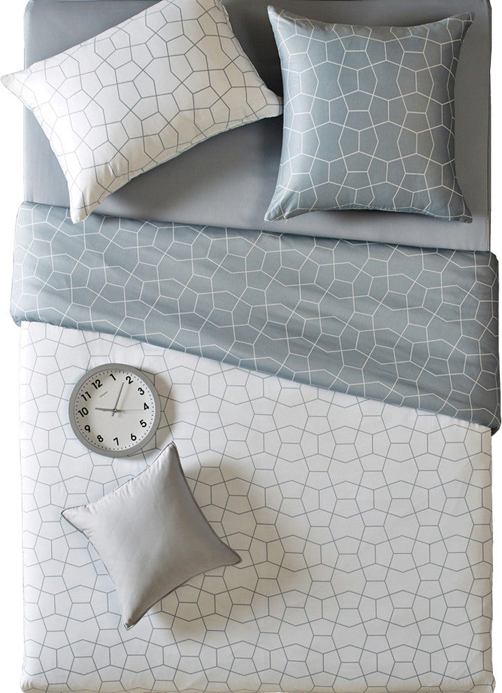 Reversible Modern White And Gray Duvet Cover Set, Queen