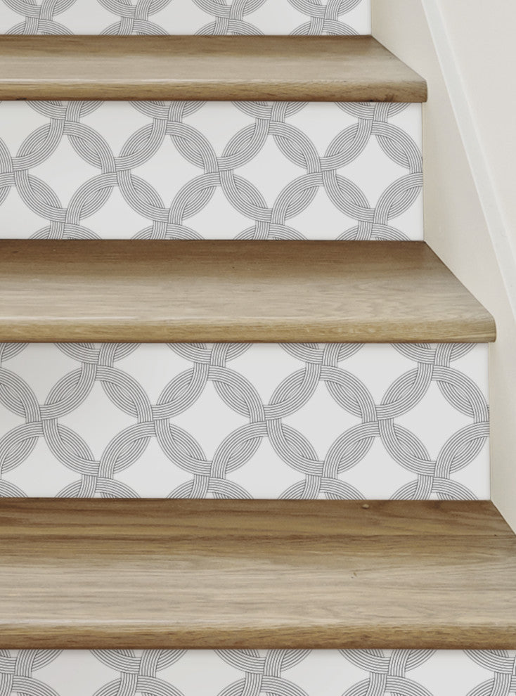 Interlocking Rings Peel and Stick Stair Riser Strips, Black, 48"w X 6"h, 6 Pack