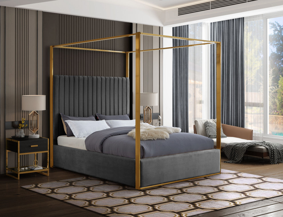 Jones Upholstered Bed, Gray, King, Velvet