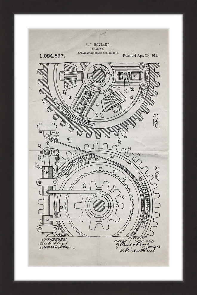 "Gears 1912 Old Paper" Framed Painting Print