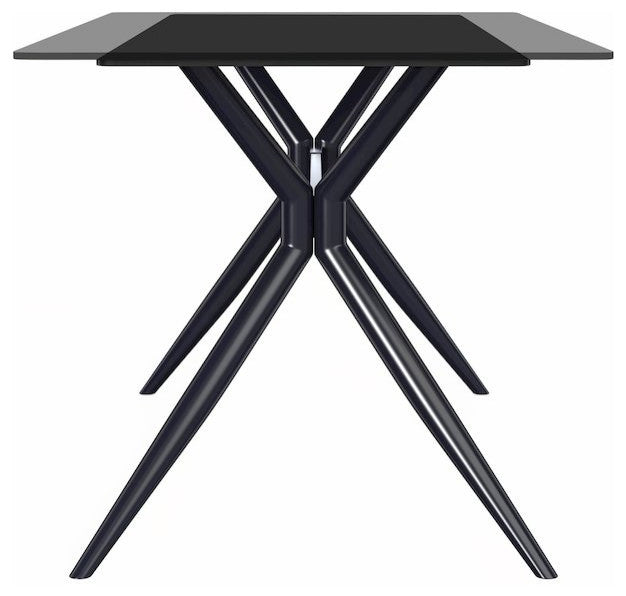 Elega Series Black Carbon Steel Dining Table 71 With Clear Glass Top
