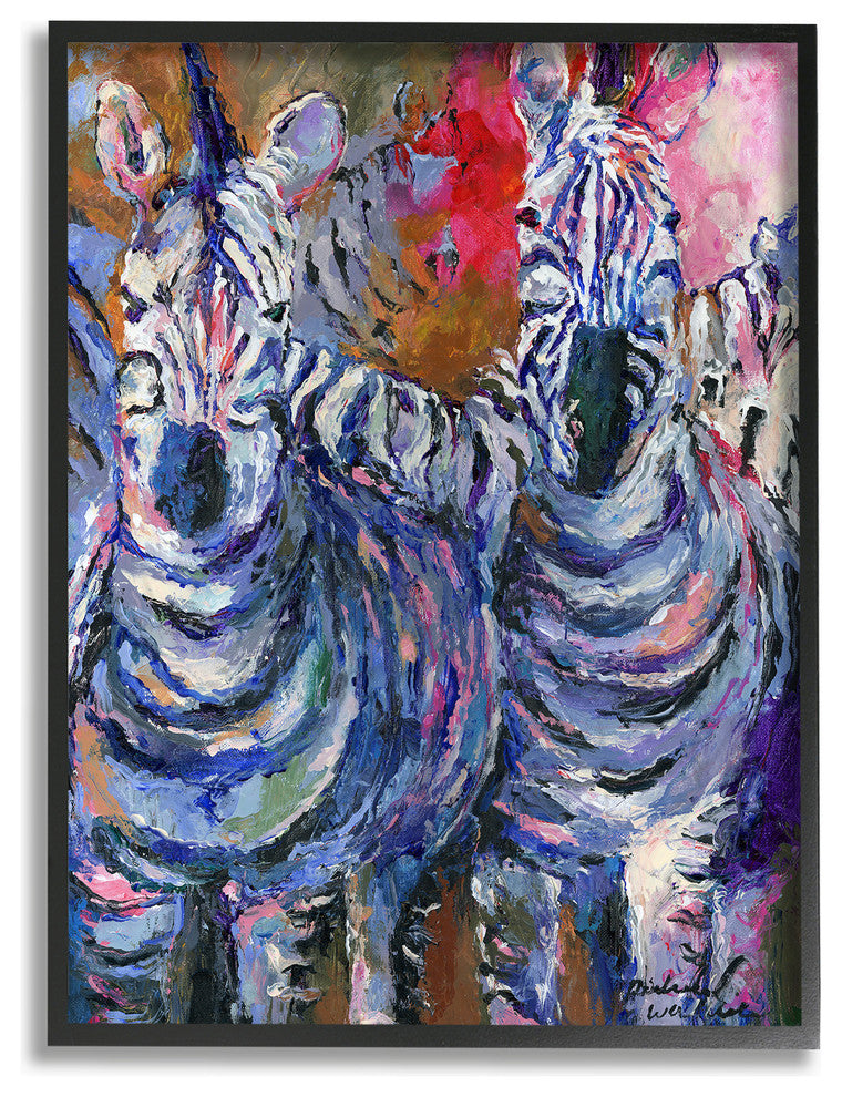 Brightly Colored Rainbow Painted Zebra Herd Framed Giclee, 11"x14"