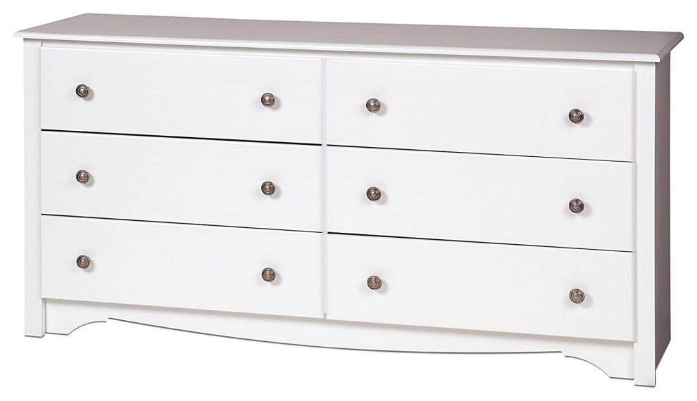 Contemporary Double Dresser, MDF Construction With 6 Storage Drawers, White