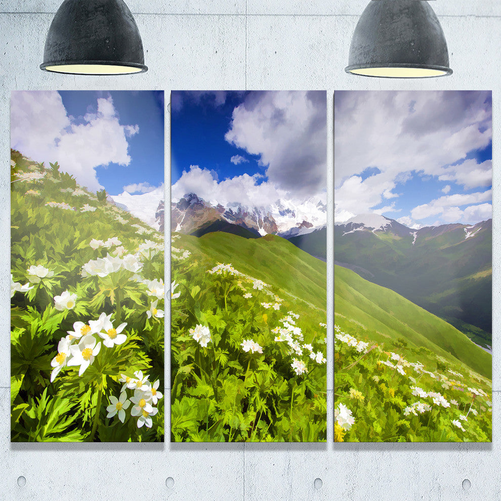 "Blossom Flowers in Mountains" Metal Wall Art, 3 Panels, 36"x28"