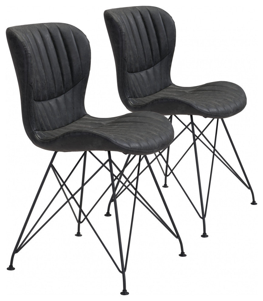 Set of Two Black Faux Leather Boho Chip Dining Chair