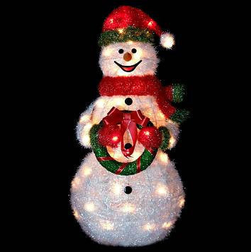 Lighted Sparkling Tinsel and Sisal Snowman Christmas Yard Art Decoration, 38"