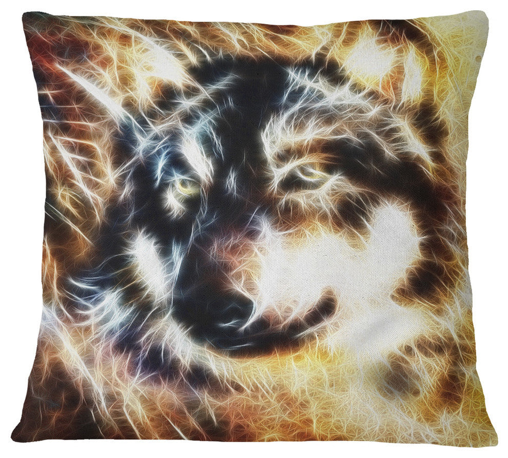Wolf Multicolor Collage Abstract Throw Pillow, 16"x16"