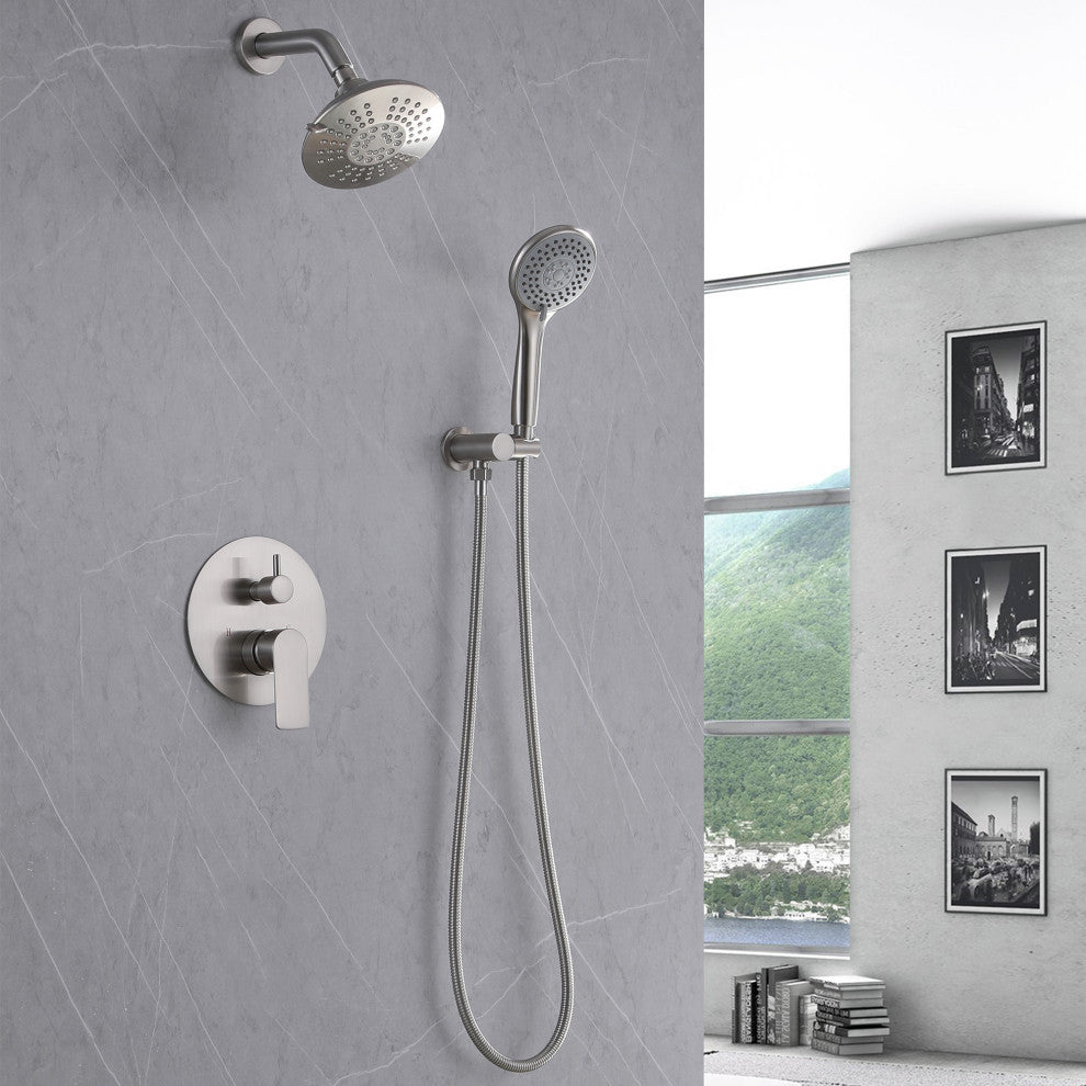 Pressure Balanced Shower Faucet with 3-Setting Handheld Shower, Brushed Nickel