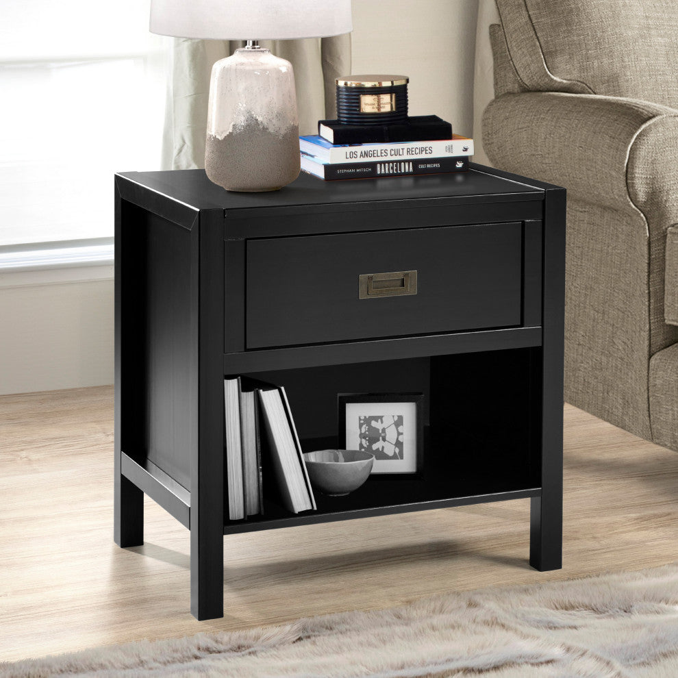 1-Drawer Classic Solid Wood Nightstand, Black