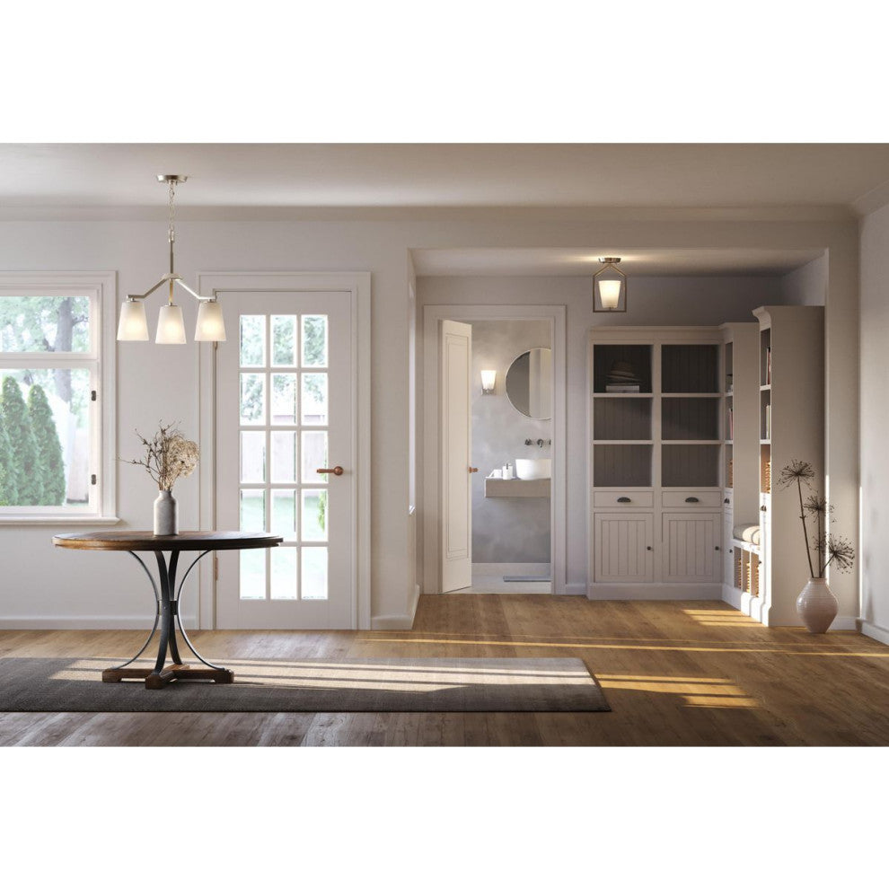 Vertex Collection One-Light Brushed Nickel Etched White Semi-Flush Mount Light