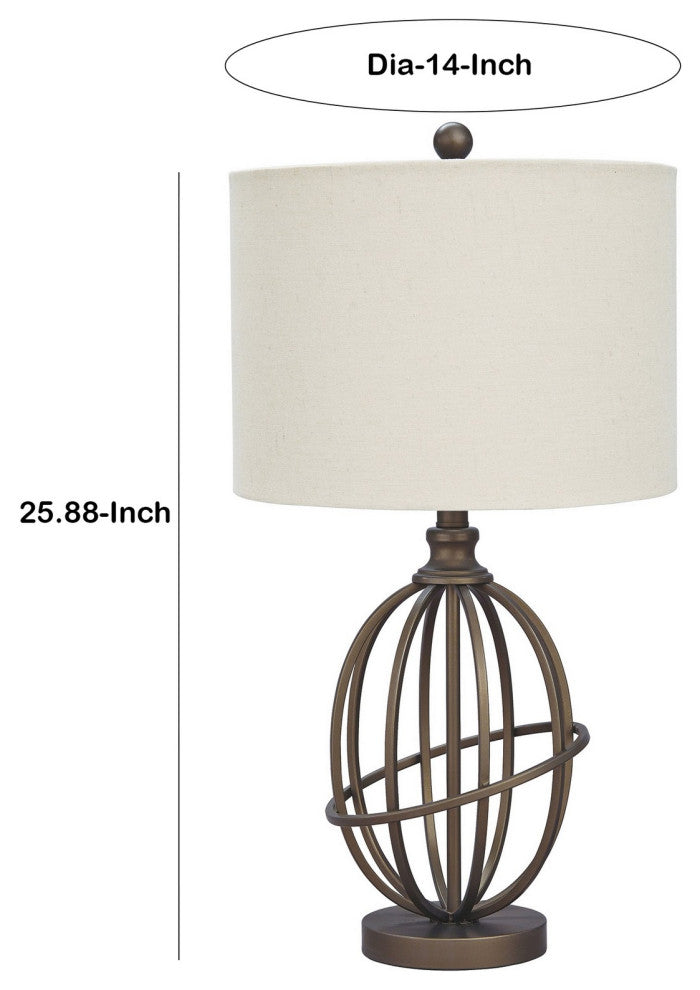 Benzara BM230981 Armillary Metal Base Table Lamp fabric Shade, White/Bronze