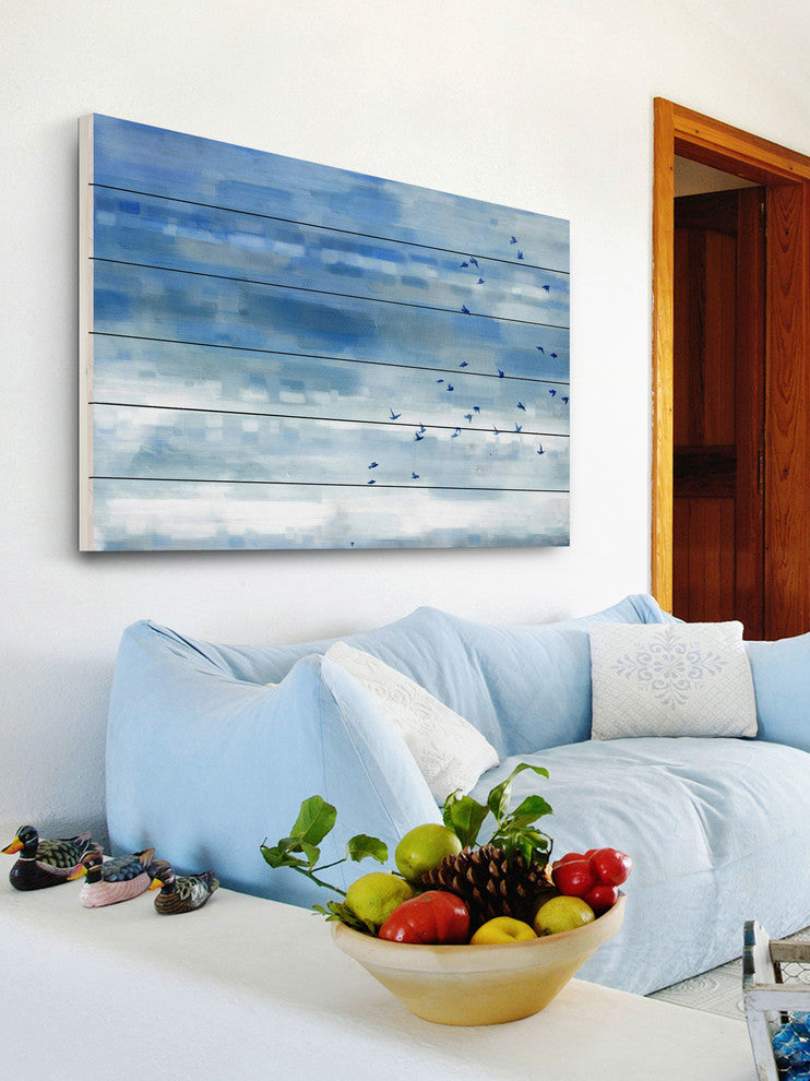 "Blue Sky Birds" Wall Art on Wood, 45"x30"
