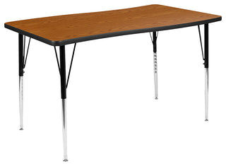 76" Oval Wave Laminate Activity Table Set-16" Student Stack Chairs, Oak/Black