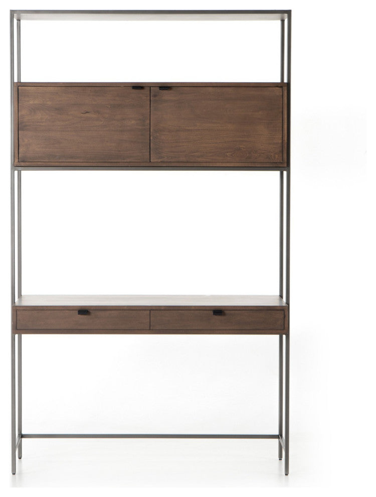 Trey Modular Wall Desk Auburn Poplar, Natural Iron, Black Leather