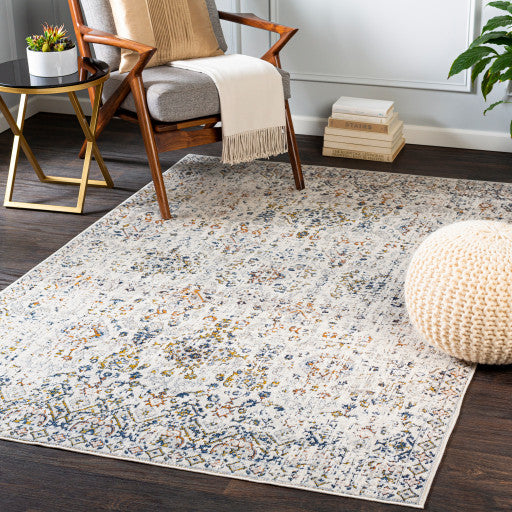 Surya Porto POO-2304 7'10"x10'2" Rug, White/Gray/Blue/Taupe/Mustard/Burnt Orange