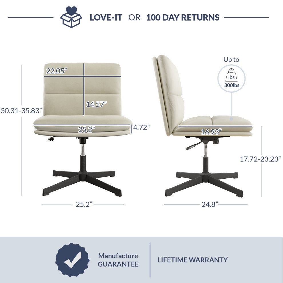 Swivel PU Leather Office Chair with Height Adjustment and Tilt Function, Beige