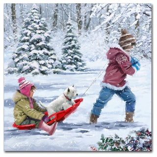 The Macneil Studio 'Children On Sledge' Canvas Art, 18"x18"