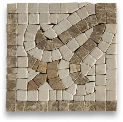 Marble Mosaic Border Decorative Accent Tile Palm Emperador 4x4 Tumbled, 1 piece