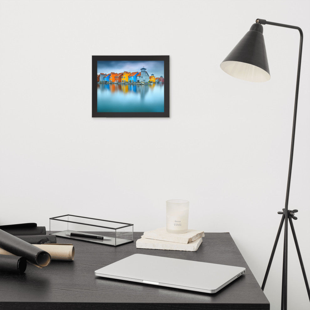 Blue Morning at Waters Edge Landscape Framed Photo Paper Wall Art Prints, Black, 8" X 10"