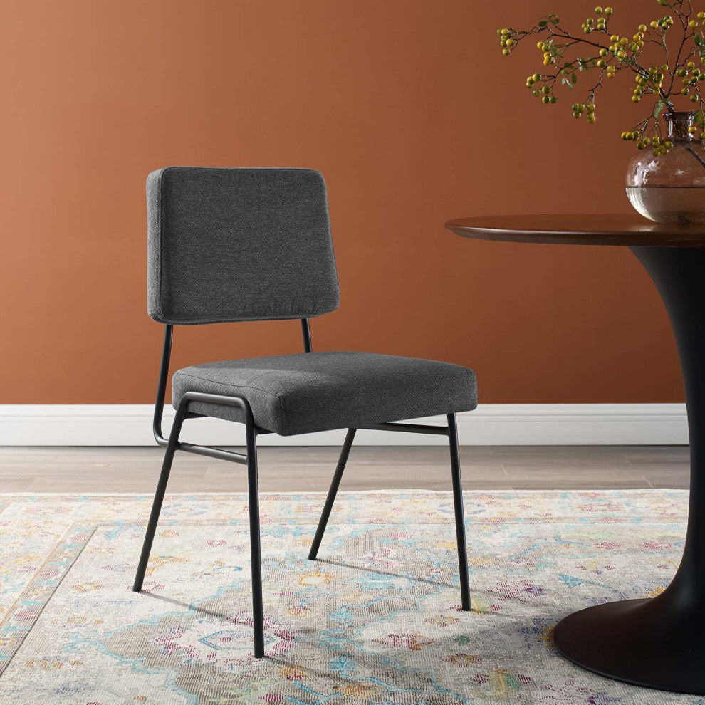 Side Dining Chair, Fabric, Metal, Black Gray, Modern, Bistro Restaurant
