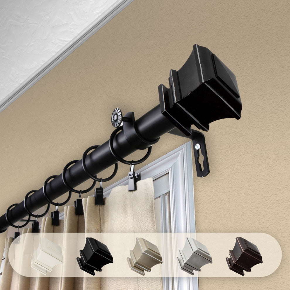 Michel 1" Curtain Rod, Black, 160-240"