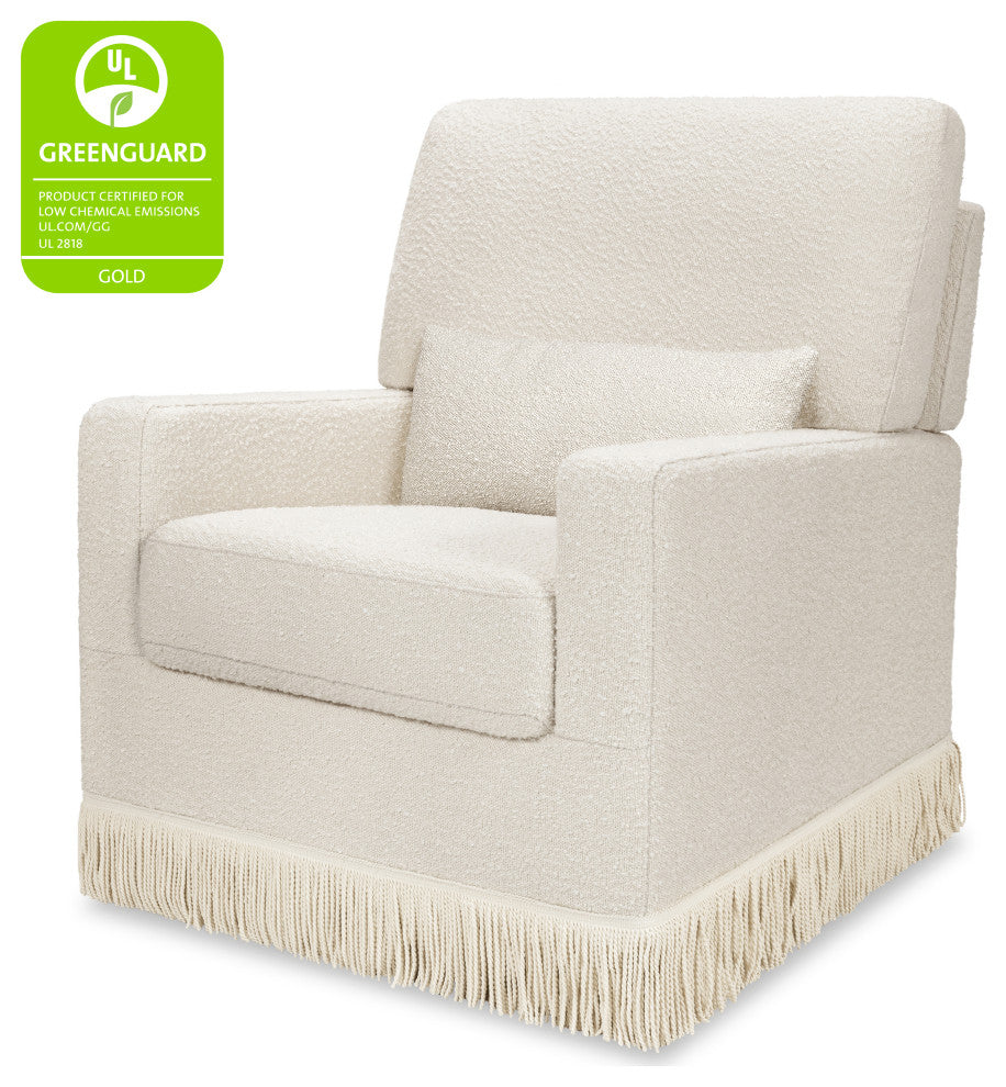 Crawford Pillowback Comfort Swivel Glider, Boucle with Tassel Fringe, Ivory