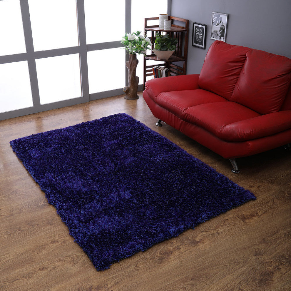 HAND TUFTED SHAG POLYESTER ECO-FRIENDLY AREA RUGS -  Blue Color, Solid Design