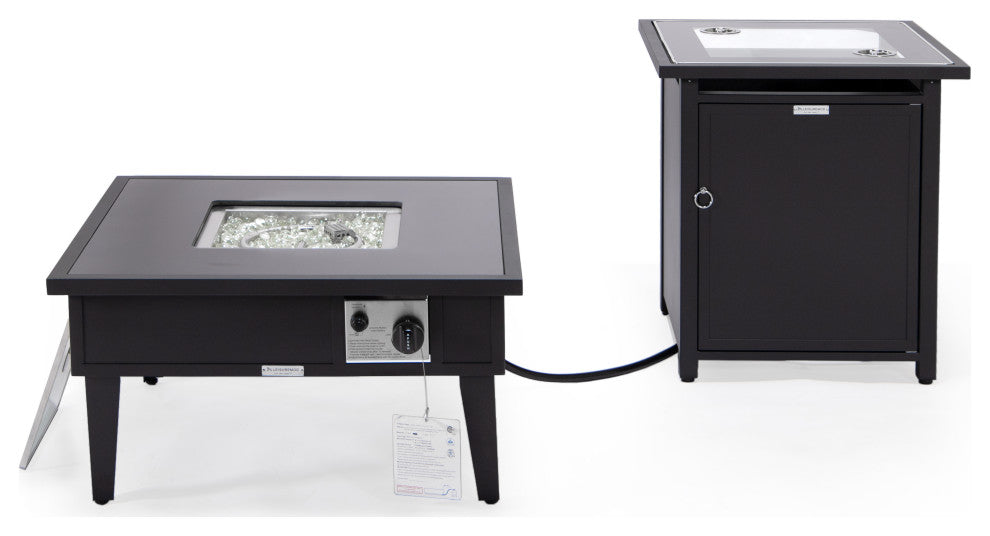 LeisureMod Walbrooke Square Fire Pit Table and Tank Holder, Black