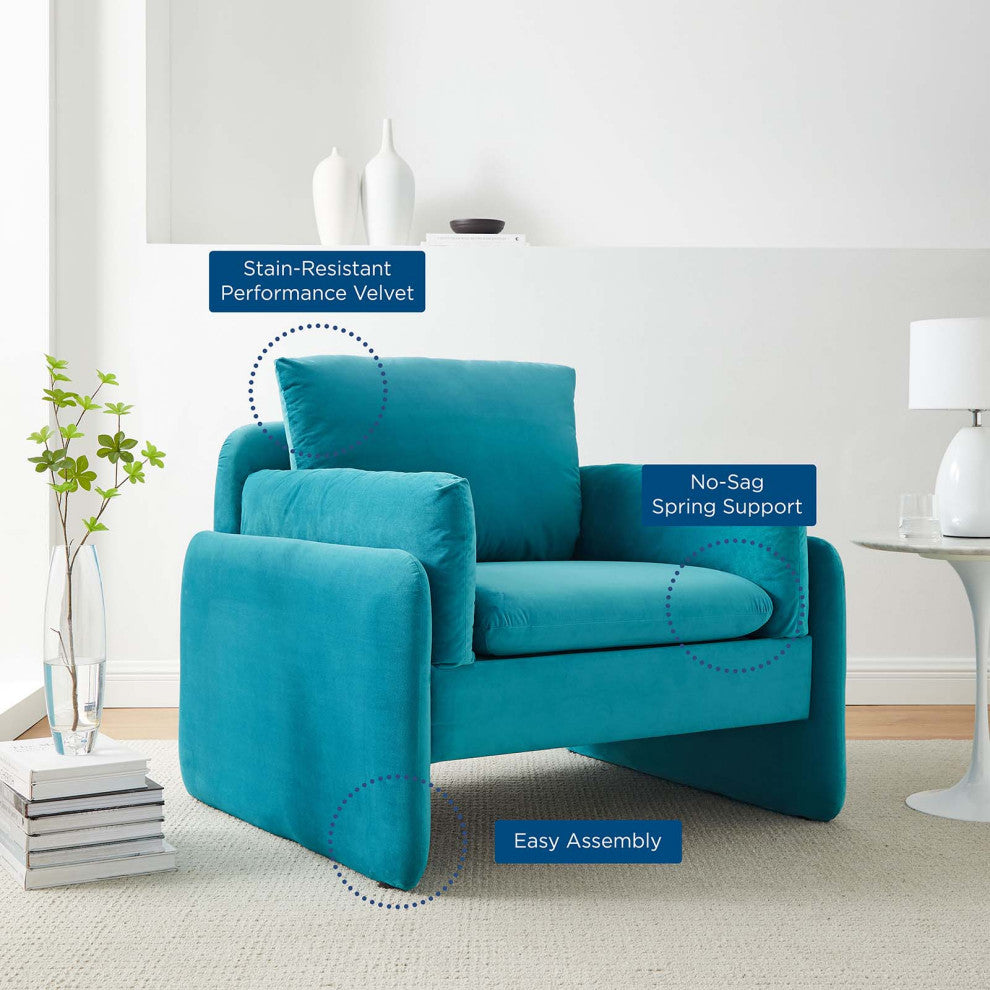 Indicate Performance Velvet Armchair Blue