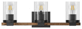 Farmhouse Black 3-Light Cylinder Clear Glass Vanity Light for Bathroom