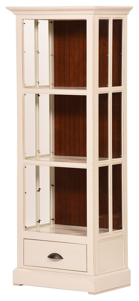 West Winds 27" Open Curio Bookcase, Drawer, Khaki Green, Concord Cherry