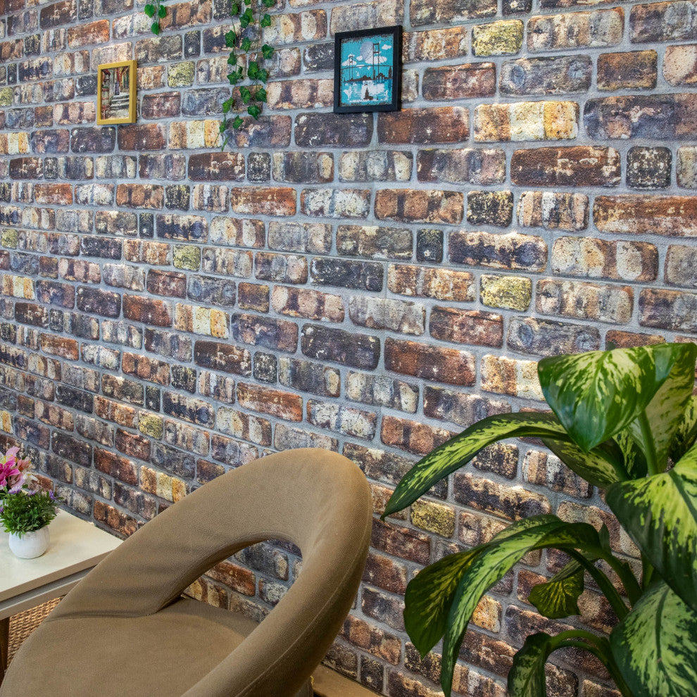 Faux Brick 3D Wall Panels, Multicolored, Set of 10, Covers 54 sq ft