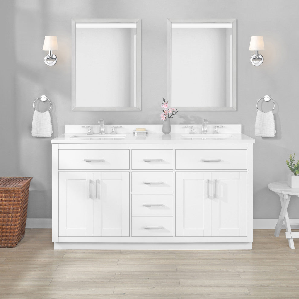Ove Decors Bailey 60" Double Sink Vanity, White With Nickel Hardware