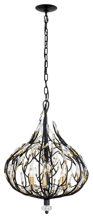 Bask 3-Lt Crystal Pendant - Matte Black/French Gold