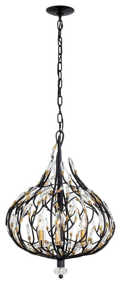 Bask 3-Lt Crystal Pendant - Matte Black/French Gold