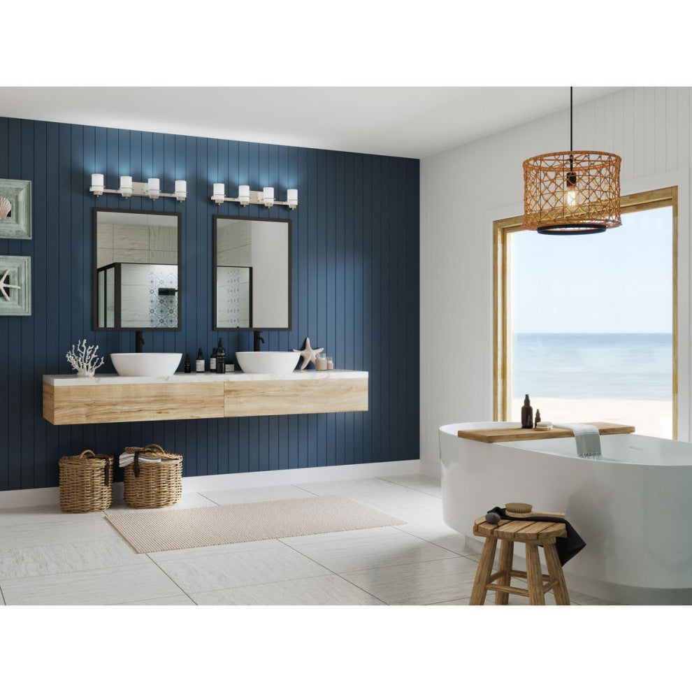 Reiss Collection Four-Light Modern Farmhouse Brushed Nickel Vanity Light
