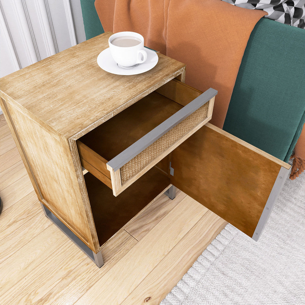 17" 1-door Accent Cabinet, Natural, White Wash