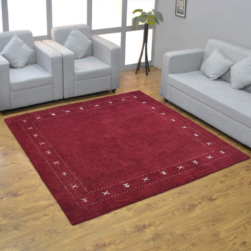 HAND KNOTTED LOOM SILK ECO-FRIENDLY AREA RUGS -8'x8', Square, Red, Contemporary